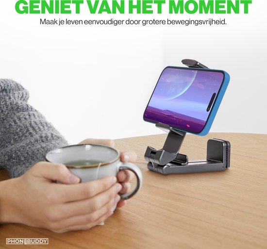 Phonebuddy Universele Telefoonhouder – Vliegtuig – Trein – Tafel – 360 graden draaibaar – Zwart – Reizen – Telefoonstandaard bureau - Telefoon statief