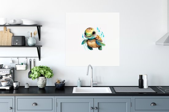 Affiche Tortue - Aquarelle - Couleurs - Animaux - Filles - Garçons - 75x75 cm
