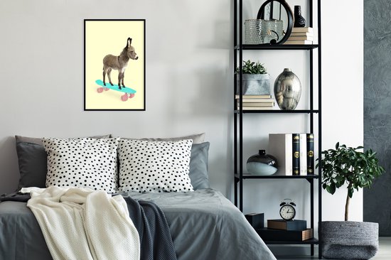 Cadre photo avec poster - Âne - Skateboard - Marron - Animaux - Jaune - 40x60 cm - Cadre poster
