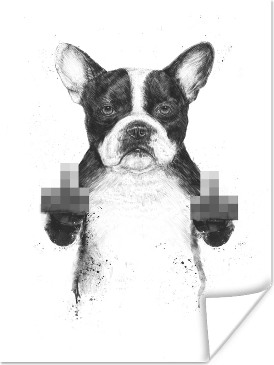 Poster Hond - Dier - Vingers - Wit - 90x120 cm