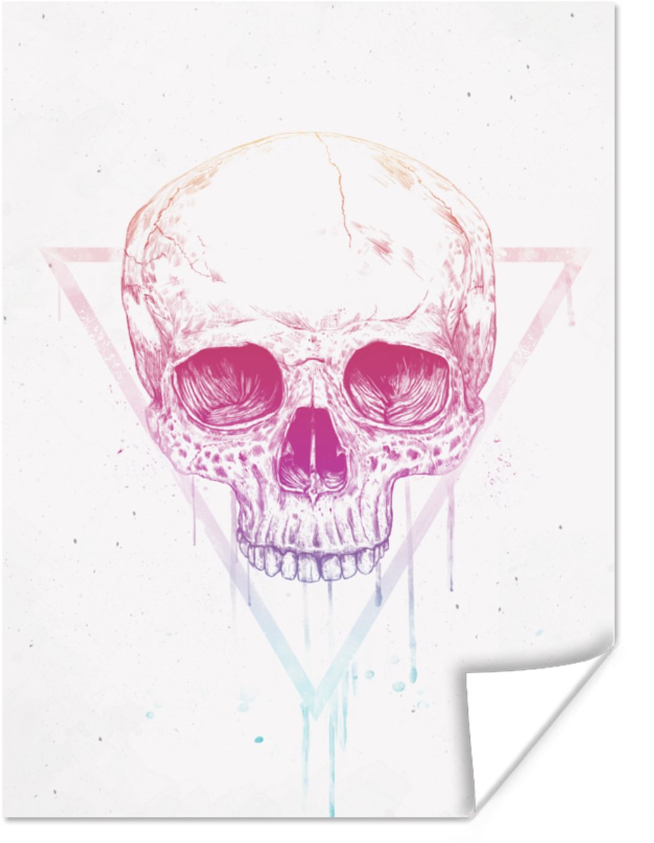 Poster Driehoek - Schedel - Roze - Druppels - 60x80 cm