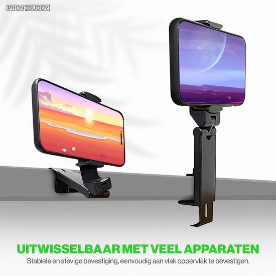 Phonebuddy Universele Telefoonhouder – Vliegtuig – Trein – Tafel – 360 graden draaibaar – Zwart – Reizen – Telefoonstandaard bureau - Telefoon statief