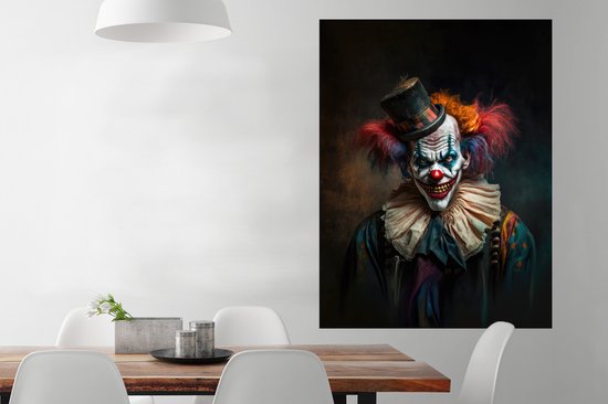Poster Clown - Chapeau - Collier - Portrait - Clown tueur - 90x120 cm