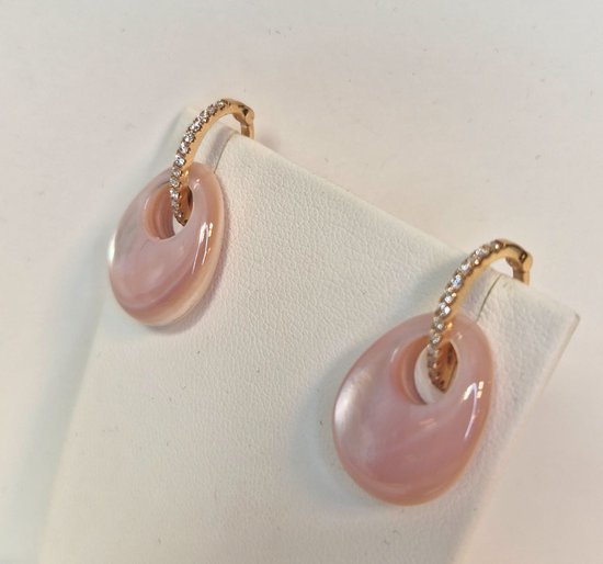 Boucles d'oreilles or rose - charm nacre - 14 carats - diamant - vente Juwelier Verlinden St. Hubert - à partir de €873,= pour €699,=