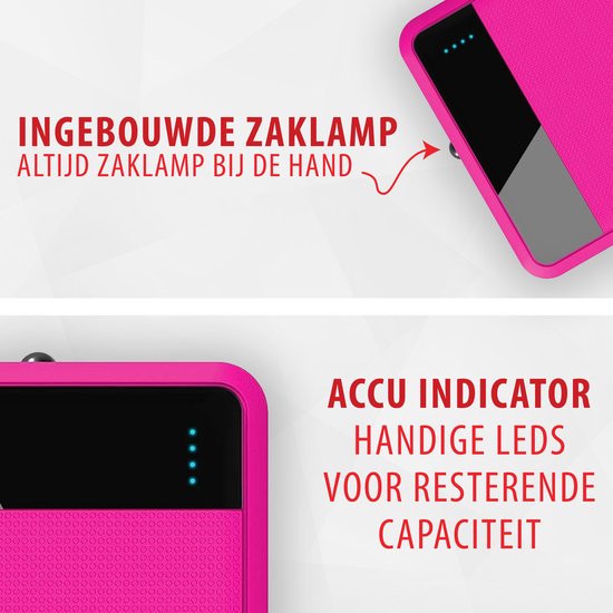 XLayer – Colour Line Powerbank Roze - Lithium-Polymeer (LiPo) - 4000 mAh - Geschikt voor Smartphones of Tablets - Kleine Accu voor Onderweg – Met Zaklamp Geschikt voor Noodpakket - Roze
