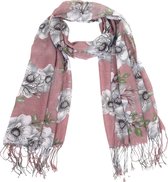 Sjaal met Bloemen - Franjes - 180x70 cm - Paars