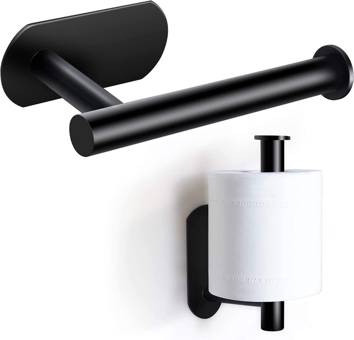 Toiletrolhouder Geen Boren Zelfklevende Toiletrolhouder RVS Toiletpapierrolhouder Staand voor Keuken Badkamer Zwart 16 cm