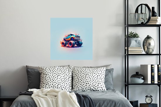Stickers muraux - Film autocollant - Monster truck - Flammes - Blauw - Peinture - Design - 80x80 cm - Film adhésif - Stickers muraux Chambre d'enfant - Papier peint autocollant