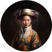 WallCircle - Cercle mural - Cercle mural d'intérieur - Femmes - Asiatique - Fleurs - Portrait - 140x140 cm - Décoration murale - Peintures ronds