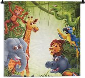 Wandkleed - Wanddoek - Jungle - Jongens - Meiden - Baby - Olifant - Leeuw - Giraf - 120x120 cm - Wandtapijt
