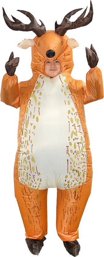 KIMU® Opblaas Kostuum Hert Bruin - Opblaasbaar Pak - Hertenpak Mascotte Opblaaspak - Opblaasbare Ree Rendier Bambi Pak Dames Heren Festival