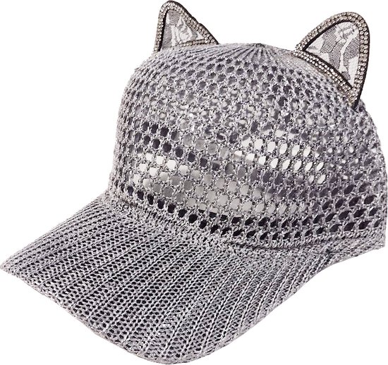 Cat Ear Baseball Cap – Zilver – Onesize - Mesh pet met kattenoortjes