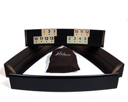 Handgemaakte zwarte ovale rummy speelset - Okey - 100% Hout - Luxe uitgave - Inclusief tas - Rummi - Bordspel - Okey Takimi