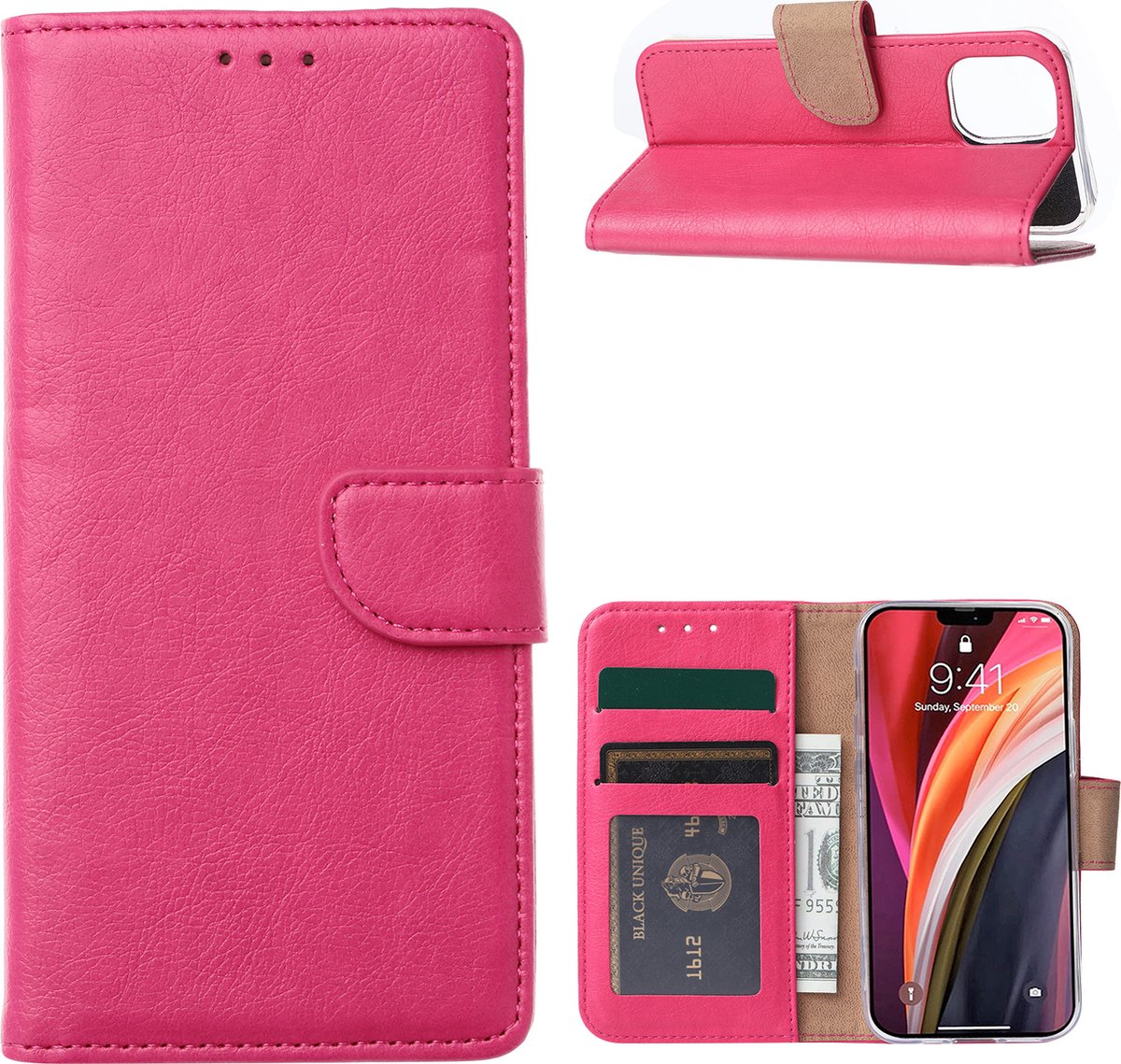 Cityhoesje - iPhone 13 mini - Bookcase incl. Pasjeshouder - Roze