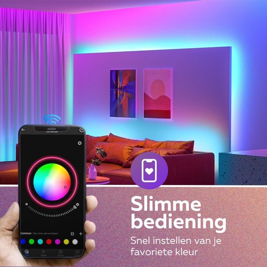 BYER RGB LED Strip Licht 15 Meter - Muzieksynchronisatie + Kleurverandering - Ingebouwde Microfoon - App Bediening + Afstandsbediening - Verlichting - 5050 RGB Led (5M/10M/15M/20M/30M)