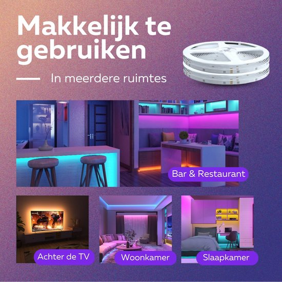 BYER RGB LED Strip Licht 15 Meter - Muzieksynchronisatie + Kleurverandering - Ingebouwde Microfoon - App Bediening + Afstandsbediening - Verlichting - 5050 RGB Led (5M/10M/15M/20M/30M)