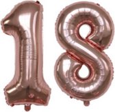 Cijferballon XL 18 - Rose goud - Feestversiering - 81 cm