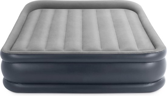 Matelas gonflable Intex - Pillow Rest Mid-Rise - 2 personnes -152x203x30 cm  (LxLxH) - Gris - Motopompe intégrée