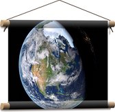 Textielposter - Licht en Donker op Aarde in het Heelal - 40x30 cm Foto op Textiel