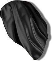 YOSMO - Serviette de Nuit en Soie - Couleur Noir - Taille Large - Cheveux Longs - Bonnet de Nuit - Bonnet - 100% Soie - Mûrier