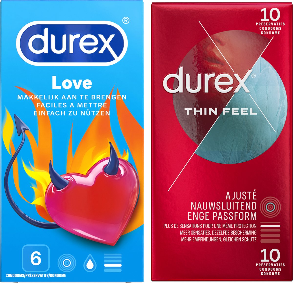 Durex - Love Condoooms 6 stuks&Thin Feel Condooms 10 stuks - Pakket