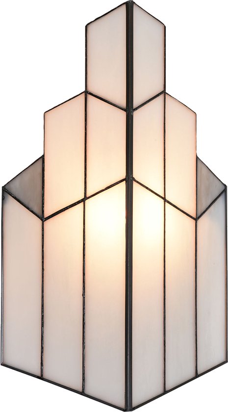 HAES DECO - Wandlamp Tiffany 36x4x21 cm Wit Glas Muurlamp Sfeerlamp Tiffany Lamp