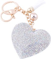 cuir amour coeur porte-clés bling cristal strass sacs valise sacs à dos accessoires charme voiture porte-clés avec glands, couleur
