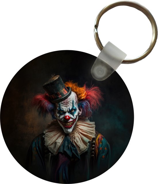 Sleutelhanger - Clown - Hoed - Kraag - Portret - Killer clown - Plastic - Rond - Uitdeelcadeautjes
