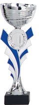 Trofee/prijs beker - zilver/blauw - kunststof - 20 x 8cm - sportprijs