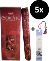 Wierook - Wierookstokjes - 5 Kokers - 100 Stokjes + 5 Mini Stokjes En 1 Gelukspoppetje - Geur Erotic - Erotisch