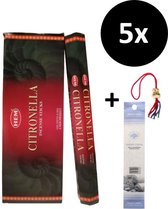 Wierook - Wierookstokjes - 5 Kokers - 100 Stokjes + 5 Mini Stokjes En 1 Gelukspoppetje - Geur Citronella