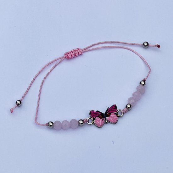 GoedeDoelen.Shop | Koordarmband Vlinder Roze | Touwarmband | In Maat Verstelbaar | Vlinder Sieraad | Transformatie | Pink Ribbon | Cancer Awareness | Statement Armband | Vriendschap Armband | Wellness-House