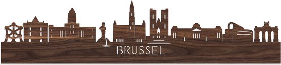 Skyline Brussel Notenhout - 80 cm - Woondecoratie - Wanddecoratie - Meer steden beschikbaar - Woonkamer idee - City Art - Steden kunst - Cadeau voor hem - Cadeau voor haar - Jubileum - Trouwerij - WoodWideCities