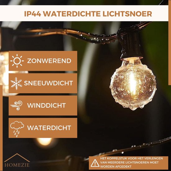 Homezie Lichtsnoer | 18 meter met 32 kunststof LED bulbs | Warm wit |  Waterdicht |... | bol
