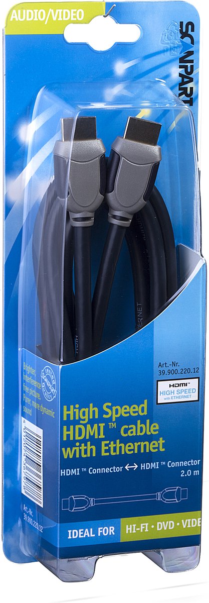 Bandridge SVL1202 HDMI Zwart, Grijs HDMI kabel met ethernet 2meter lengte