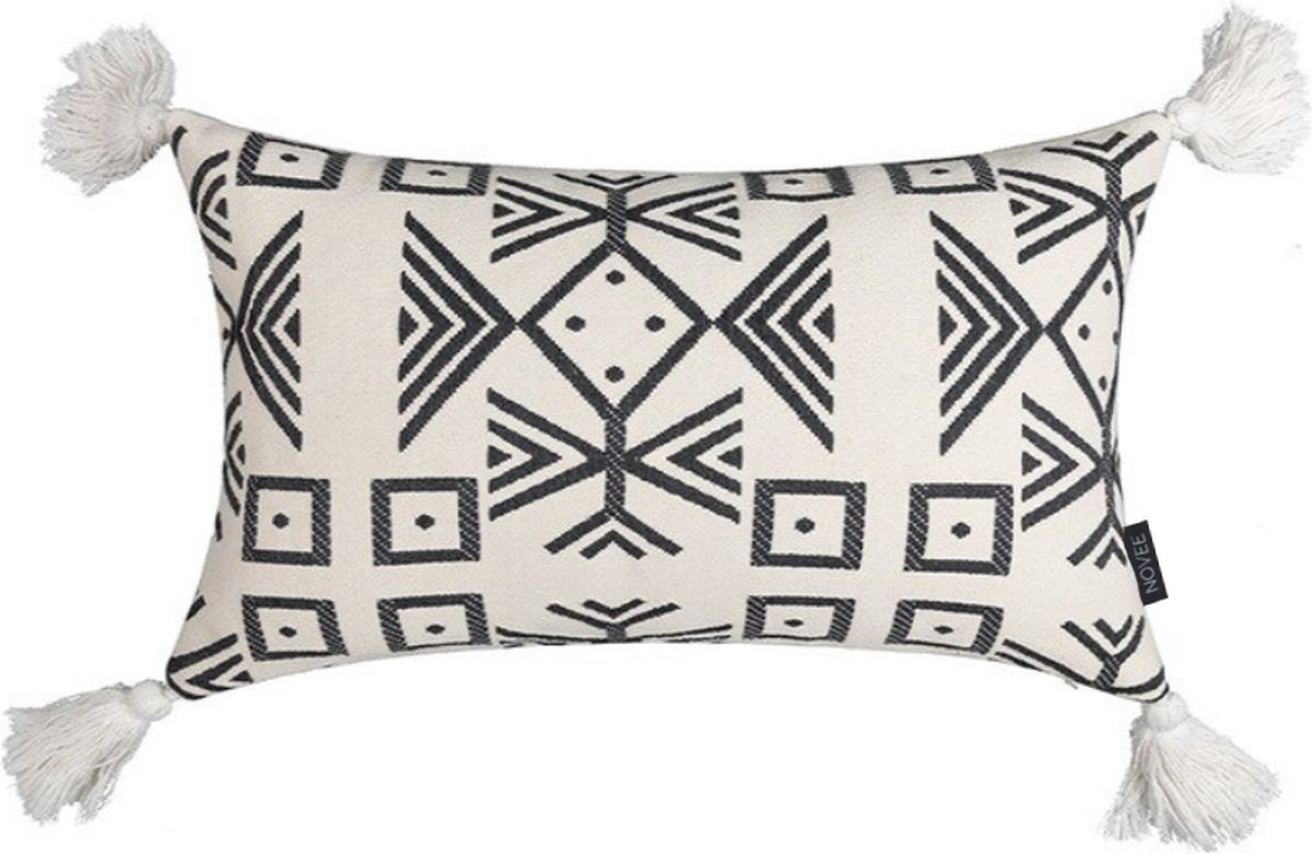 NOVÉE Sierkussen Black / White Tassle | 30 x 50 cm | Polyester Zwart-Wit