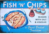 Assiette murale en métal Fish and Chips England - 20 x 30 cm