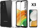 Hoesje Geschikt Voor Samsung Galaxy A34 5G Hoesje transparant Anti Shock silicone Hoesje Geschikt Voor Samsung Galaxy A34 Screenprotector Glazen 3 pack