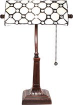 HAES DECO - Tiffany Tafellamp 26x23x42 cm Wit Metaal Glas Tiffany Bureaulamp Tiffany Lampen Glas in Lood