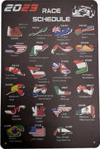 Wandbord - Formula 1 Race schedule - Metalen wandbord - Race - Mancave decoratie - Retro - Metalen borden - Metal sign - Bar decoratie - Tekst bord - Wandborden - Bar - Wand Decoratie - Metalen bord