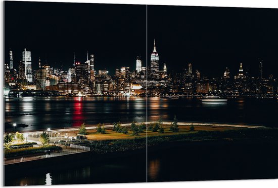 Acrylglas - Skyline in New York in de Nacht - 120x80 cm Foto op Acrylglas (Wanddecoratie op Acrylaat)