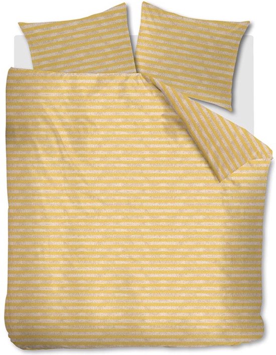dekbedovertrek douillette en coton Knitted Stripes jaune - lits jumeaux (240x200/220) - finement tissé et de haute qualité - design unique