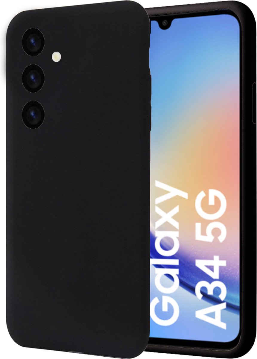 Geschikt voor Samsung A34 Hoesje - Suède Back Cover Case Zwart