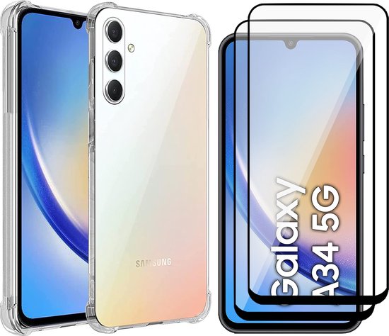 Coque Samsung Galaxy A34 - 2x Protecteur d'écran FullGuard - Coque arrière ShockGuard Transparent & Protecteur d'écran