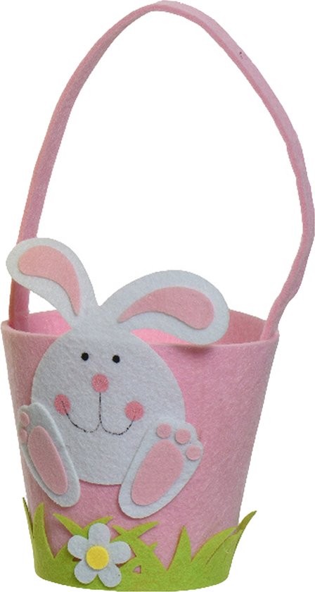 Decoris Paniers de Pâques avec lapin de Pâques - 2x - feutre - rose - D15 x H31 cm