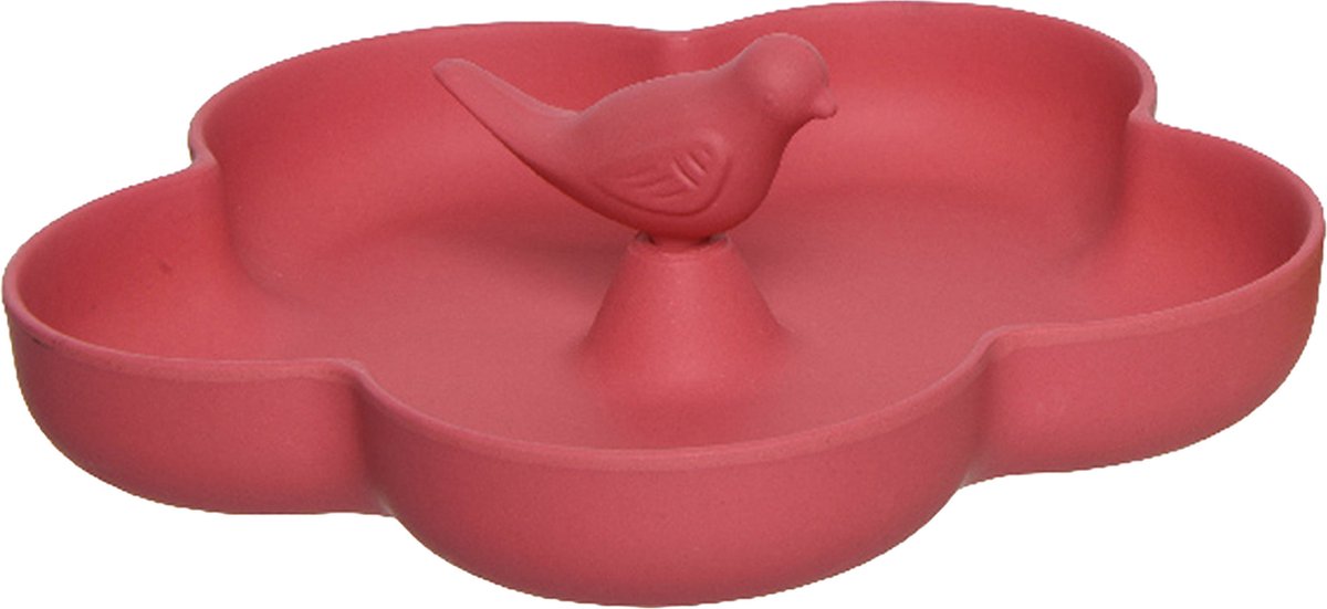 Vogelbad/voederschaal bamboe hout - roze - 23 x 23 cm -