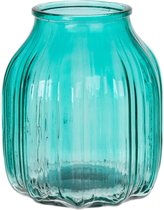 Bellatio Design Bloemenvaas - turquoise blauw transparant glas - D14 x H16 cm - vaas