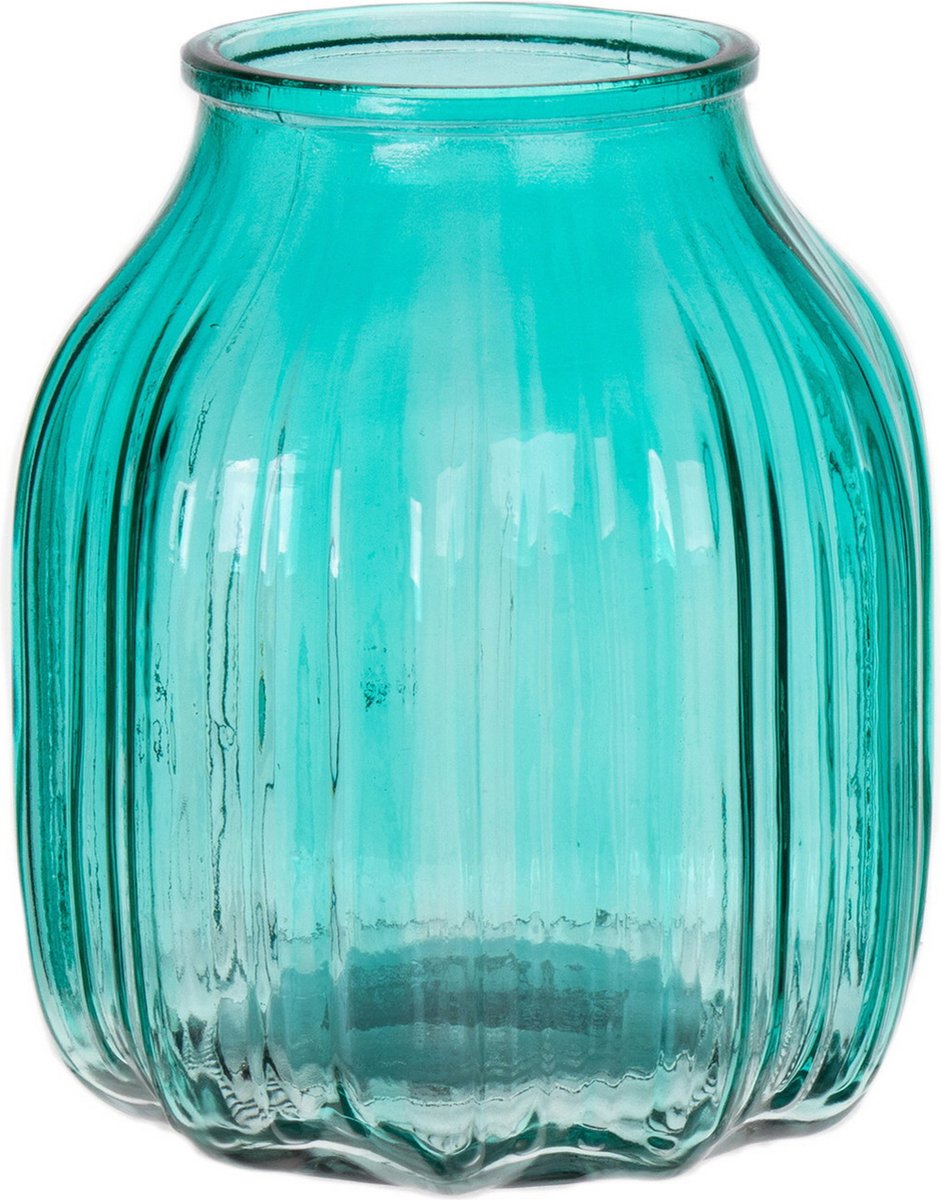 Bellatio Design Bloemenvaas - turquoise blauw transparant glas - 14 x 16 cm - vaas