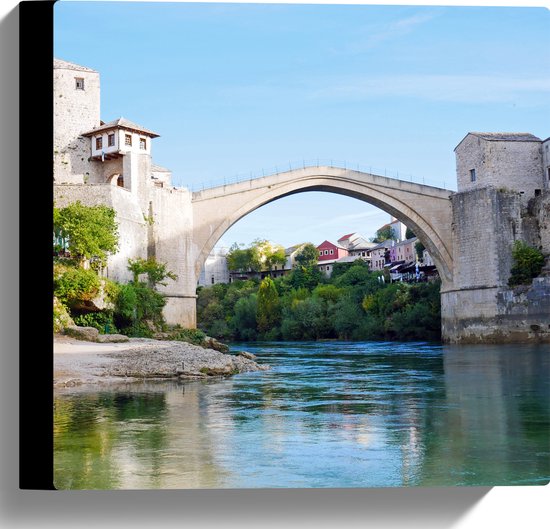 WallClassics - Toile - Pont Stari Most en Bosnie par une journée ensoleillée - 30x30 cm Photo sur toile (Décoration murale sur toile)