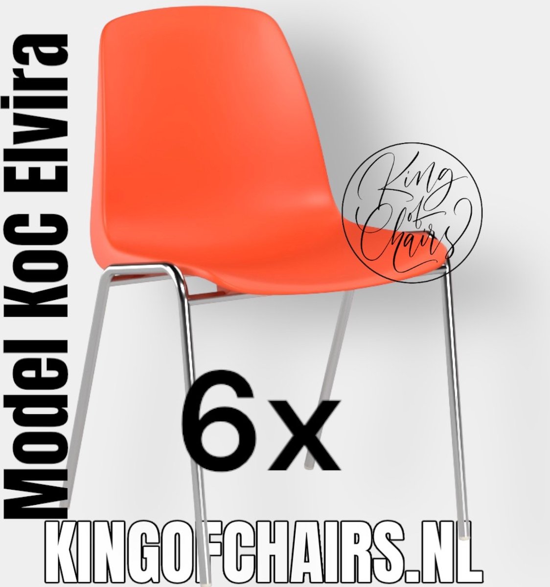 King of Chairs -set van 6- model KoC Elvira oranje met verchroomd onderstel. Kantinestoel stapelstoel kuipstoel vergaderstoel tuinstoel kantine stoel stapel kantinestoelen stapelstoelen kuipstoelen stapelbare keukenstoel Helene eetkamerstoel
